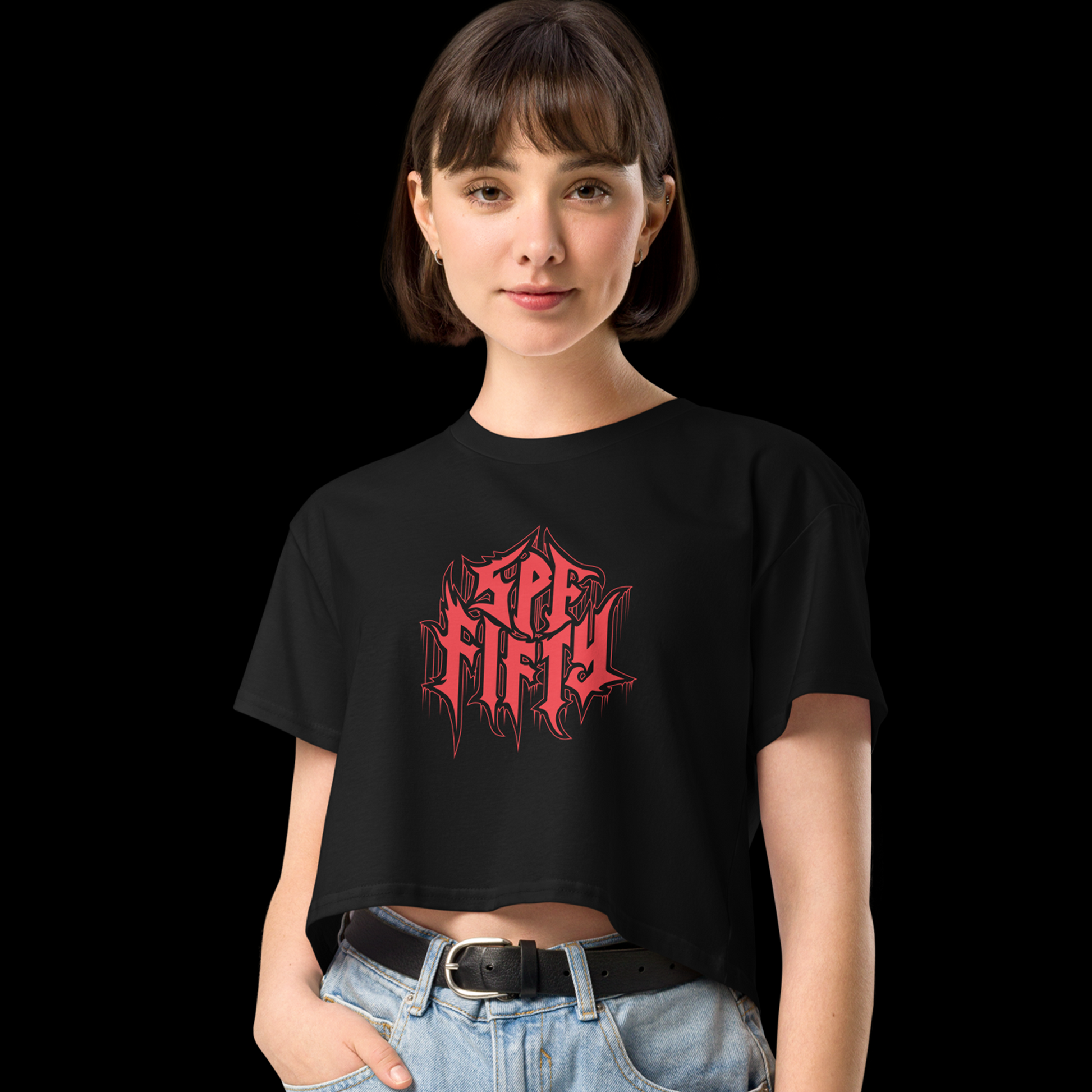 SPF 50 crop top in dark
